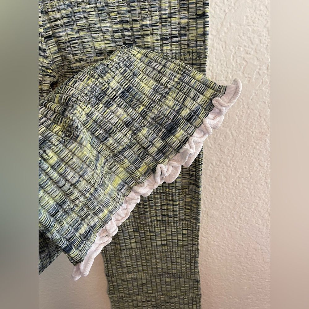 Jonathan Simkhai Wide leg Knit Pants Basil Space Dye with ruffles NWT. Large - Picture 10 of 12